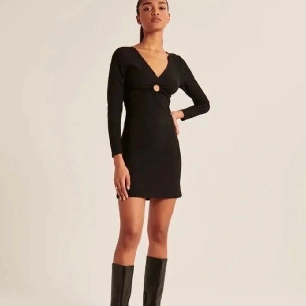 Abercrombie & Fitch Long Sleeve O-Ring Mini Dress (Black) - XS